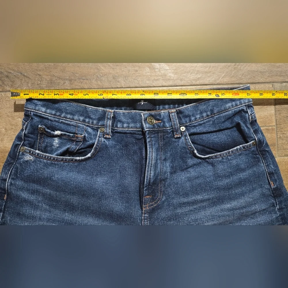 7 For All Mankind Dojo Monroe Blue Long Jean Baggy Shorts Size 30